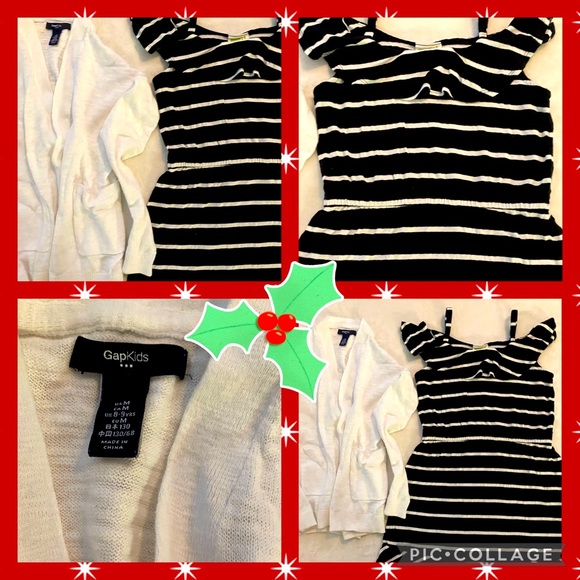Girls size 8, adorable black-white dress AND Gap long sleeve sweater w 2 pockets - Picture 1 of 1